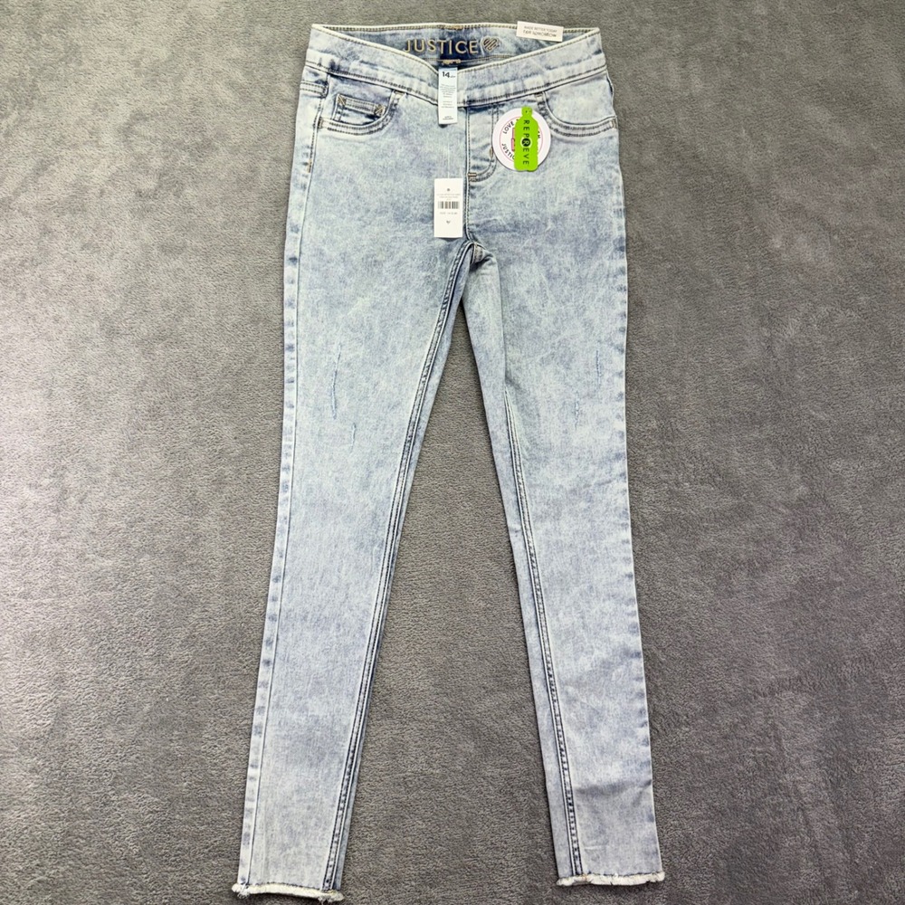 Justice Girls Denim Leggings Size 14 Slim‎ Blue Acid Wash Soft Stretchy Comfy